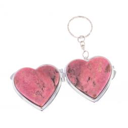 Складное зеркало брелок из родонита Сердце