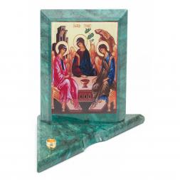 Икона с подсвечником Святая Троица средняя из змеевика 12х12х13 см