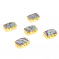 Таблетница на 2 отделения камень зеленый флюорит, цвет золото