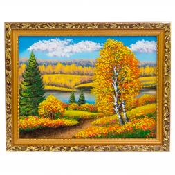 Картина "Осенний пейзаж" багет бронза 46х36 см, каменная крошка