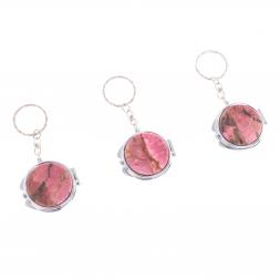 Складное зеркало брелок из родонита круглое