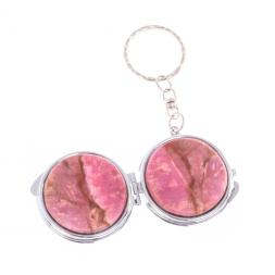 Складное зеркало брелок из родонита круглое