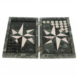 Нарды из камня "Роза ветров" белый мрамор / офиокальцит