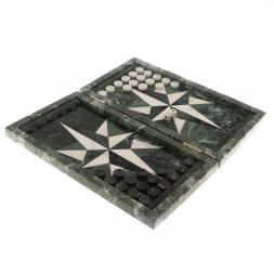 Нарды из камня "Роза ветров" белый мрамор / офиокальцит