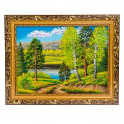 Картина "Летний пейзаж" багет бронза 46х36 см, каменная крошка