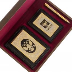 Подарочный набор "Держава" обложка для паспорта, ежедневник и ручка с гравюрой