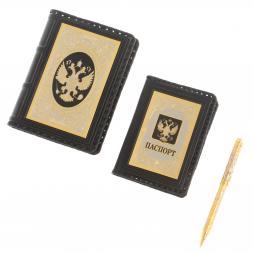 Подарочный набор "Держава" обложка для паспорта, ежедневник и ручка с гравюрой