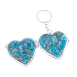 Складное зеркало брелок голубой апатит сердце