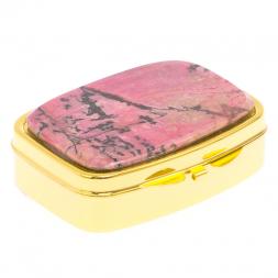 Таблетница на 2 отделения камень родонит цвет золото