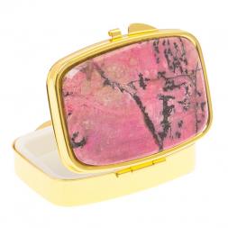 Таблетница на 2 отделения камень родонит цвет золото