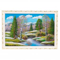 Картина "Весенний пейзаж" белый багет 66х46 см, каменная крошка