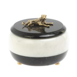 Шкатулка "Тигр" из белого мрамора и черного змеевика 10х10х8 см
