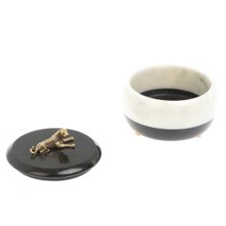 Шкатулка "Тигр" из белого мрамора и черного змеевика 10х10х8 см