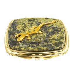 Зеркальце закругленное из змеевика с ящерицей цвет золото