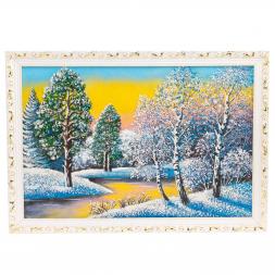 Картина "Зимний пейзаж" белый багет 66х46 см, каменная крошка