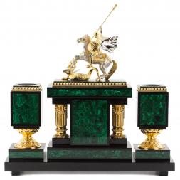 Настольный набор "Георгий Победоносец" малахит