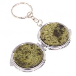 Складное зеркало брелок из змеевика круглое
