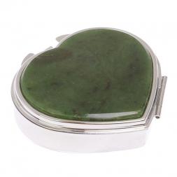 Таблетница "Сердце" на 3 отделения камень нефрит цвет серебро
