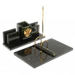 Письменный настольный набор "Менеджер" из змеевика с гербом РФ