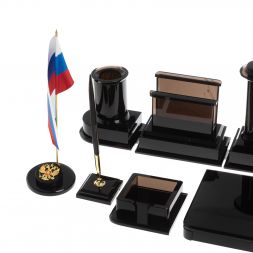 Настольный набор "Лев" из черного обсидиана