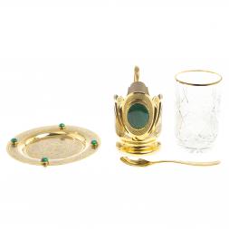 Чайная пара "Малахитовая" тарелка и подстаканник с ложкой Златоуст