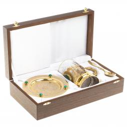 Чайная пара "Малахитовая" тарелка и подстаканник с ложкой Златоуст