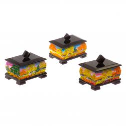 Шкатулка из черного змеевика "Осенний пейзаж" 12х10х9,5 см