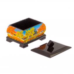 Шкатулка из черного змеевика "Осенний пейзаж" 12х10х9,5 см