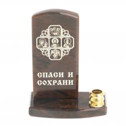 Оберег с подсвечником "Спаси и сохрани" малый камень обсидиан