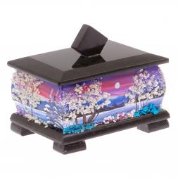 Шкатулка из черного змеевика "Зимний пейзаж" 12х10х9,5 см