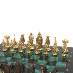 Подарочные шахматы "Средневековье" бронза змеевик 40х40 см