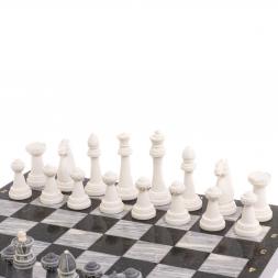 Шахматы "Стаунтон" из мрамолита 40х40 см серый мрамор / змеевик