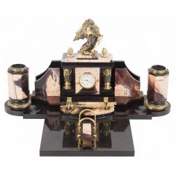 Настольный набор "Орлиная голова" из яшмы с бронзовым литьем