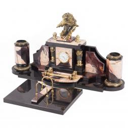 Настольный набор "Орлиная голова" из яшмы с бронзовым литьем