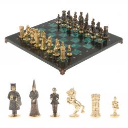 Шахматы из бронзы "Камелот" 40х40 см из шабровского змеевика