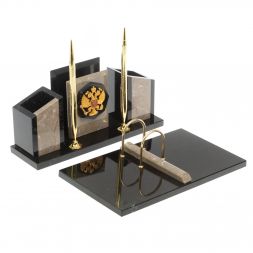 Письменный набор "Канцелярский" с гербом камень бежевый мрамор