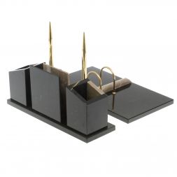 Письменный набор "Канцелярский" с часами камень бежевый мрамор