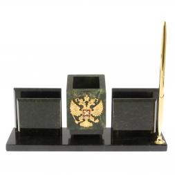 Письменный прибор "Менеджер" из черного змеевика с гербом