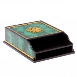 Лоток для бумаг А4 из малахита с гербом РФ двухъярусный