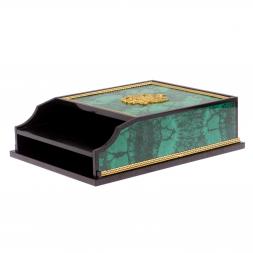 Лоток для бумаг А4 из малахита с гербом РФ двухъярусный