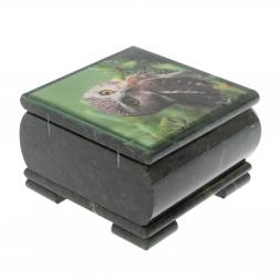 Шкатулка "Сова" из змеевика 13х13х8 см