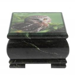 Шкатулка "Сова" из змеевика 13х13х8 см