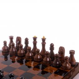 Шахматный ларец с фигурами "Классический" из обсидиана