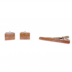 Набор запонки прямоугольные и зажим для галстука камень яшма