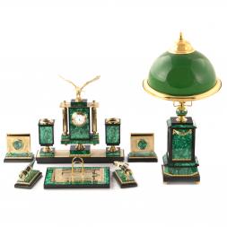 Письменный набор "Сенатор" с лампой камень малахит Златоуст