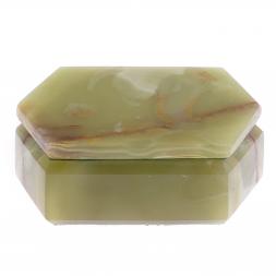 Шкатулка шестиугольная из зелено-коричневого оникса 12,5х9х4,5 см