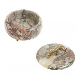 Шкатулка круглая "Гепард" из креноида 15х15х12 см