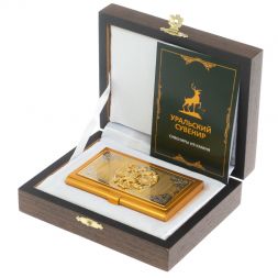 Металлическая визитница "Герб России" в подарочном футляре Златоуст