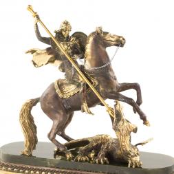 Каминные часы из нефрита и бронзы "Георгий Победоносец"