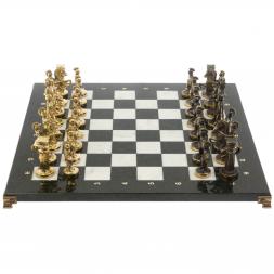 Шахматы подарочные из бронзы "Римские" 44х44 см из змеевика и мрамора